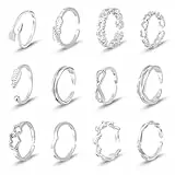 Ouligay 12 Stück Zehenringe für Frauen Verstellbare Offen Zehenring Silber Fußkettchen und Zehenring Set Verstellbare Bandringe Silber Zehenringe Damen Sommer Strand Fußschmuck für Damen Mädchen