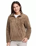 Pioneer Camp Oversized Sweatshirt Damen ohne Kapuze, Modischer Fleece Pullover mit V-Ausschnitt, Bequemer Langarmshirt aus Fleece, Loose Fit Sport Sweater (Camel;L)