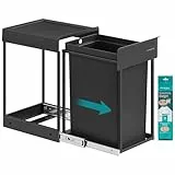 SONGMICS Mülleimer Küche, für Unterschrank, 1 x 20 L, Abfalleimer, ausziehbar, Stahlrahmen, ABS-Deckel, tintenschwarz LTB920BZ01
