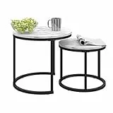 Ginhow Set mit 2 Runden Beistelltische, Wohnzimmertisch Weiß, Kleiner Couchtisch für Couch, Moderne Couchtische 50cm+ 40cm (Weiß und Schwarz)