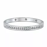 Bling Jewelry Kanal-Set Weißer Zirkonia CZ Stapelbares Armreif-Armband Für Frauen Abschlussball Hochzeiten Silberfarbener Edelstahl
