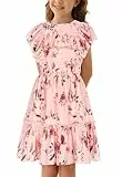 Danna Belle Mädchen Kleid Chiffon 122 Floral Sommer Festlich Partykleid Elegant Prinzessinkleid Urlaubskleider Freizeitkleid Kinder ALinien Kurzarm Kleid Rosa