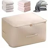 MURISE Selbstkomprimierender Organizer, Kompression Aufbewahrungstasche für den Kleiderschrank, Compression Packing Cubes für Bettdecken Kleidung Decken, Ordnungssystem (Beige, L 52x42x30CM)