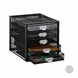 Relaxdays Schubladenbox, 5 Schubfächer, für Din A4 Dokumente, Ordnungssystem für Schreibtisch, Aktenablage, schwarz