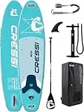 Cressi seit 1946 - Ultra Isup Set - Aufblasbares SUP Board für Erwachsene Große Stabilität Strapazierfähigkeit Komplett Zubehör Paddel Flosse Pumpe Leine Tasche - Aquamarin_320x81x8 cm Max 130 kg