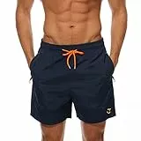 JustSun Badeshorts Herren Badehose Männer Schwimmhose Schnelltrocknend Boardshorts Strandshorts Beachshorts mit Reissverschlusstasche Dunkelblau XXL