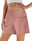 Demegimi Shorts Damen Bermuda Kurze Sporthose Sweatshorts Sommer Sport Shorts High Waist Lässig Kurz Hosen Baumwolle mit Taschen