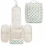 Narwey Klein Kariert Kulturbeutel Damen & Kulturbeutel Herren - Kinder Kulturtasche Zum Aufhängen & Männer Kosmetiktasche - Waschtasche für Frauen & Mädchen (Kariert Mintgrünes (Klein))