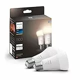 Philips Hue White E27 LED Glühbirne, 1100lm, warmweiß, dimmbar, steuerbar via App, kompatibel mit Amazon Alexa (Echo, Echo Dot), 2er Pack, alte Generation