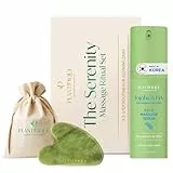 PLANTIFIQUE Massage-Set: Gua Sha Stein & koreanisches Jojobaöl Gesichtsserum mit Hyaluronsäure und Niacinamid (30 ml) – Hautpflegegeschenke für Frauen, Männer, Mütter und Brautjungfern