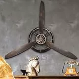 YOUKI Wanddeko Metall, 3D Wandbild Propeller, Wandskulpturen Retro für Wohnzimmer, Küche, Schlafzimmer, Flur, Schwarz