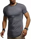 Leif Nelson Herren T-Shirt mit Rundkragen Basic Kurzarm Shirt Männer Kurzarmshirt Slim Fit Sommershirt LN-8294 Anthrazit Größe L