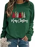 WIEIYM Weihnachtspullover Damen Sweatshirt Weihnachtsbaum Druck Rundhals Langarm Weihnacht Pullover Casual Christmas Sweat Oberteile,G-Green,Medium