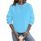 Generisch Swetshirt Damen Sweatshirt Pullover Elegant Basic Langarmshirt Rundhals Pulli Herbst Winter Casual Oberteile Langarm Tops 01-Hellblau S