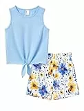 PATPAT Bekleidungssets für Mädchen Sommer, Mädchen Kurze T-Shirt Set, Sporthose Activewear Freizeit Shorts Hose Top - Perfekt für Teenager Kinder Geburtstage Geschenk Strandpartys Hellblau 10-11 Jahre