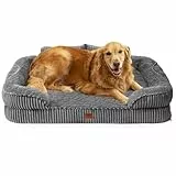 EHEYCIGA Orthopädisches Hundebett Grosse Hunde - 107x76x17.8cm, Memory Foam Waschbar Hundekorb mit erhöhter Rückenlehne, Hundesofa Cord Hundecouch Wasserdicht rutschfest, Grau