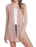 Sykooria Strickjacke Damen Lang Leichte Cardigan Sommer Herbst Gestrickt Strickpullover Offene Pullover Elegant Longstrickjacke Khaki S