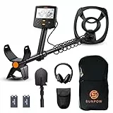 SUNPOW Metalldetektor 2025 Neu – 5 Modi Profi für Erwachsene, Pinpointer, IP68 wasserdichte 30 cm Suchspule, 2X HD-LCD Display, DSP-Chip, Verstellbarer Schaft, Robuste Spiralstruktur, Komplettes Set