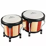 EASTROCK Bongos mit natürlichem Finish und Tuningschlüssel Bongo, 12,4 x 14,5 cm, Perkussionsinstrumente aus Holz und Metall, 12,4 cm und 14,5 cm (rot und natürlich)