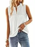 TUUHAW Bluse Damen Sommer Boho Vest Top Ärmellos Oberteile Fließend Elegant V Ausschnitt T Shirt Tunika Paspel Süß Lässig Outfits Volant Frühling Spitze Casual Tank ​Herbst Sexy Kleidung Weiß L