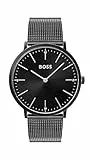 BOSS Analog Quarzuhr für Herren Kollektion Horizon mit Schwarzes Edelstahl-Mesh-Gliederarmband - 1513542