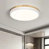 Qamra Deckenlampe, LED Deckenleuchte Holz 30cm, Flach Deckenleuchte Weiß, 24W Rund Lampe für Wohnzimmer Schlafzimmer Küche Flur Esszimmer 4000K