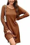 STYLEWORD Strickkleid Damen Kleid Langarm Herbstkleid Pulloverkleid Elegant Herbst Winterkleid Tunika Umstandskleid(Caramel,XL)