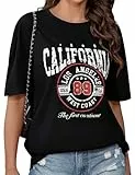 CMTOP Tshirt Damen Oversize Kurzarm Rundhals Oberteil Sommer Baumwolle Lockere Bedruck T-Shirt Casual Basic Tee Tops Bluse (Schwarz, M)