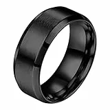 Flongo Herren Ring Männerring, 8mm Band Ringe Daumenring Siegelring Schwarz Valentine Lieben Paar Engagement Verlobungsringe Hochzeit Poliert Herren-Accessoires Größe 66