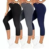 TNNZEET 3er Pack Capri Leggings Damen 3/4 für Sport, 7/8 Leggins High Waist Hose Sporthose für Gym Yoga(Schwarz/Dunkelgrau/Marineblau,S-M)