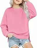 Arshiner Mädchen Sweatshirt Basic Ultrabequem Herbst Winter Rundhals Pullover Einfarbiges Freizeit Sport Mode Langarmshirts für Kinder 5-6 Jahre Pink