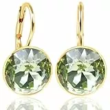 NOBEL SCHMUCK Ohrringe Gold Marken Kristallen Hellgrün 925 Sterling Silber - schlicht modern