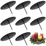 Kerzenhalter Adventskranz Ø 6cm, 8 Stück Advents Kerzenhalter für Stumpenkerzen, Metall Adventskerzenhalter mit Dorn Kerzenteller Kerzenständer für Adventskranz, DIY Advents Deko Weihnachten, Schwarz