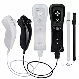 TechKen Wii Controller mit Nunchuck - Fernbedienung und Ersatz-Kontroller für Wii (Ohne Motion Plus) - Schwarz + Weiß