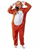 corimori Tiger-Kostüm Erwachsene Damen Herren Karneval Tier-Kostüme Onesie Jumpsuit Overall 07 Tiger Streifen Raubkatze,M
