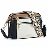 Telena Umhängetasche für Damen, kleine Umhängetaschen, trendiges veganes Leder mit verstellbarem Schulterriemen, Beige mit Schwarz und Braun, Stylisch