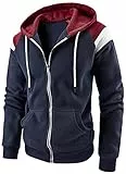 Herren-Kapuzenpullover aus Fleece, durchgehender Reißverschluss, Kapuzenpullover mit Kangatasche, marineblau, XL