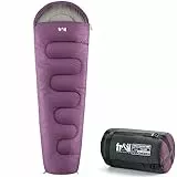 Trail 1-Personen Schlafsack für Erwachsene – Schlafsack 3 Jahreszeiten, Outdoor Frühling Herbst Winter – 300 GSM – für Camping im Freien – Innentaschen - Leichter Kompressionssack - Lila