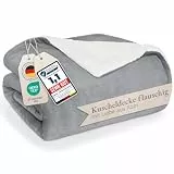 Blumtal Premium Sherpa Kuscheldecke flauschig 150x200 cm - Oeko-Tex zert. Sofa Decke mit Dicker Sherpa-Innenseite - super Flauschige Decke extra dick und wärmend - Wohn- & Kuscheldecken - Grau