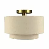 Relaxdays Deckenlampe, Leinen & Metall, HxD: 24 x 35 cm, E27, Deckenleuchte Wohnzimmer, Schlafzimmer, beige/Bronze