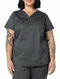 Amazon Essentials Damen Klassisch geschnittenes Scrub-Top mit V-Ausschnitt und kurzen Ärmeln (erhältlich in Übergrößen), Dunkelgrau, XL