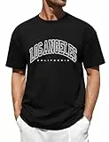 Vijamiy Herren T-Shirt Los Angeles Print Oversized 100% Baumwolle,Rundhalsausschnitt Kurzarm Sommer Top für Teenager,Weich und Bequem(Schwarz,XXL)