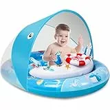 ACELIFE Schwimmring Baby mit abnehmbarem Sonnendach& Spielzeug, Baby Schwimmring ab 6 Monate, Kinder Swimming Float mit Verstellbarer Sicherheitssitz, Schwimmreifen Kinder für 6-36 Monate
