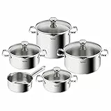 Tefal Duetto Topfset Induktion 9-teilig, robuster und hochwertiger Edelstahl, Induktions Töpfe Set mit Siebdeckel, backofengeeignet bis zu 260°C (ohne Deckel), für alle Herdarten geeignet, A705S9