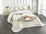 ABAKUHAUS Fuchs Tagesdecke Set, Waldtier Tupfen, Set mit Kissenbezügen Waschbar, für Einzelbetten 170 x 220 cm, Mehrfarbig