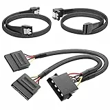KabelDirekt – hochflexibles SATA Kabel, Stromkabel-Adapter 4-Pin Molex auf 2× 15-Pin SATA (30cm) + 7-Pin SATA-3-Datenkabel 6 Gbit/s, 90° gewinkelt (60cm) + 7-Pin SATA-3-Datenkabel 6 Gbit/s (60cm)