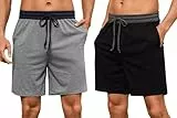 Nieery 2er-Pack Schlafanzughose Herren kurze Baumwolle Sommer PyjamShorts Freizeithose Loungehose mit Seitentaschen und Elastischem Bund