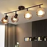 CBJKTX Deckenstrahler Schwarz Deckenspots 4 Flammig - 350° Schwenkbar Deckenlampe E14 Spots Glas Deckenleuchte Strahler Rauchgrau Modern küchenlampe für Schlafzimmer Küche Wohnzimmer（Ohne Lichtquelle）
