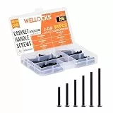 WELLOCKS Schrankgriffe Schrauben | M4 25–50 mm Maschinenschrauben Sortiment | Flachscheibenkopf Kreuzschlitzschrauben Set aus Metall | für Schrank Schublade Knöpfe (ASD150B) | Schwarz Zink | 100 Stück