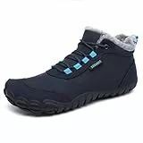 SAGUARO Winter Barfußschuhe Damen Winterschuhe Herren Barfusschuhe Winterstiefel Gefüttert Wasserabweisend Barfuß Winterboots Outdoor Schneeschuhe Dunkelblau,EU GR.38